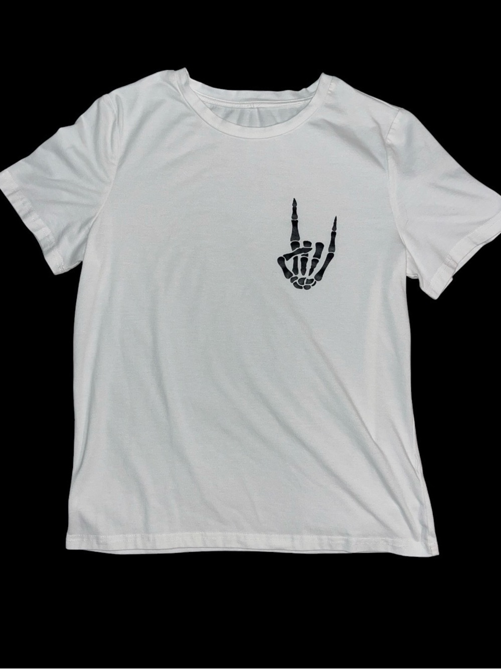 White Men's Graphic Tee with Skeleton Hand Print